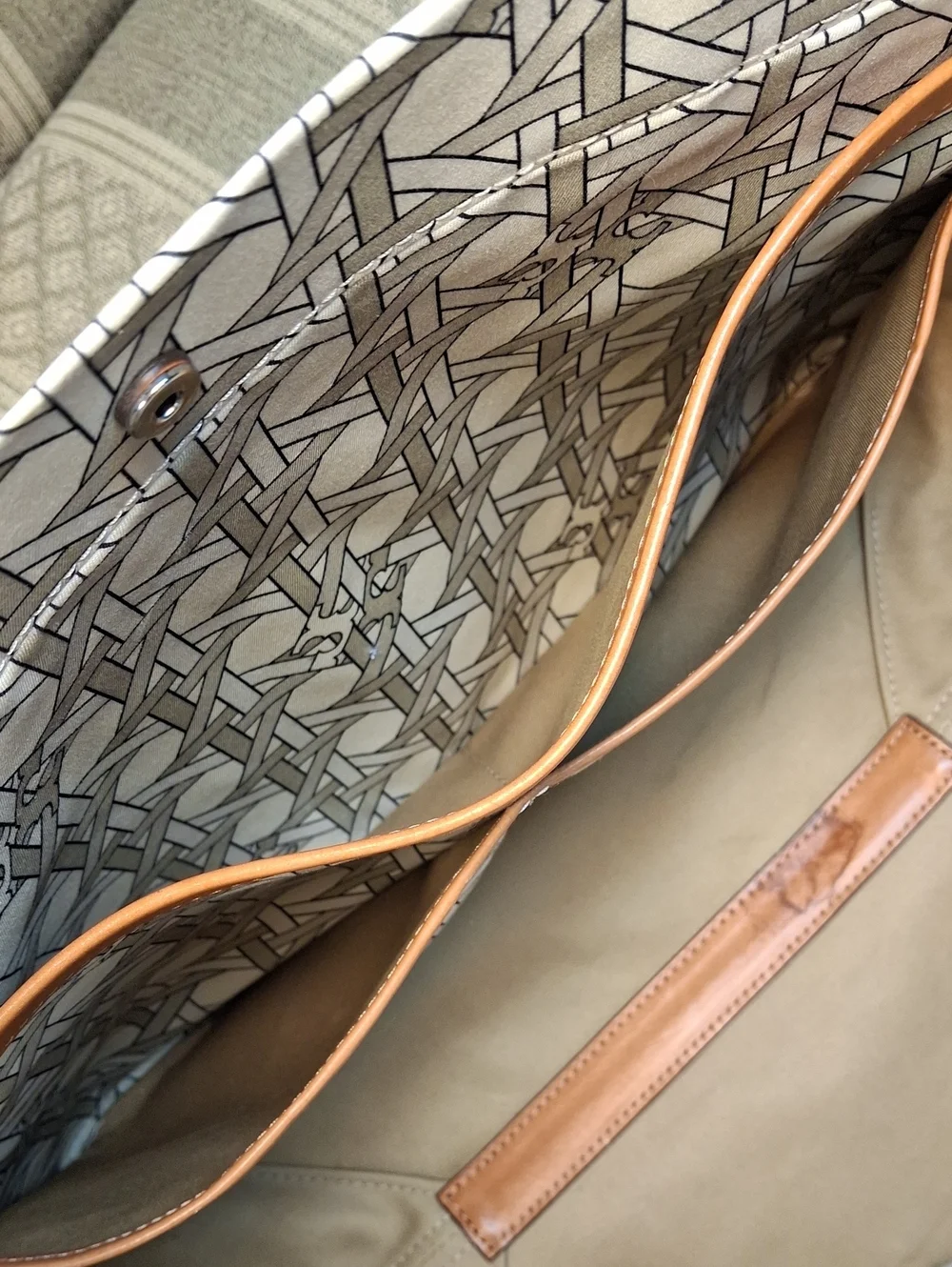 Tory Burch Canvas & Leather Basketweave Large Tote